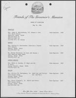 List titled "Friends of The Governor's Mansion — Board of Directors," May 18, 1981