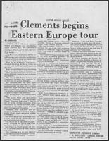 Newspaper clipping headlined, "Clements begins Eastern Europe tour," September 2, 1979