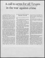 Newspaper clipping headlined, "A call to arms for all Texans in the war against crime," May 15, 1988