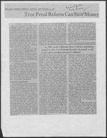 Newspaper clipping headlined, "True Penal Reform Can Save Money" September 28, 1987