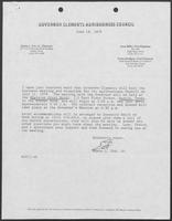 Memo from Edwin L. Cox regarding business meeting and reception of the Governor Clements Agribusiness Council, June 18, 1979
