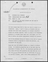 Memo from Railroad Commissioner Kent Hance to William P. Clements regarding The State of the Texas Economy and the Lack of Capital Formation, March 25, 1988