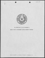 Report titled, "An Overview of The Governor's Texas State Government Effectiveness Program," from the Office of Governor William P. Clements, Jr., October 1, 1979
