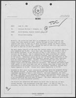 Memo from David Herndon to William P. Clements, Jr. regarding Prison Overcrowding, June 21, 1982