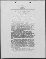 Essay titled "The Superconducting Super Collider: Building Knowledge Today to Put America First into the Twenty- First Century" by William P. Clements, May 20, 1988