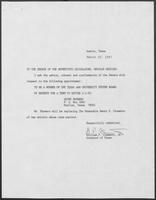 Appointment letter from William P. Clements to the Senate of the 70th Legislature, March 10, 1987