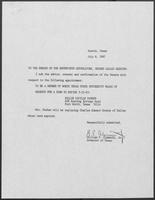 Appointment letter from William P. Clements to the Senate of the 70th Legislature, July 6, 1987