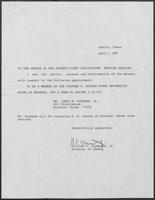 Appointment letter from William P. Clements to the Senate of the 71st Legislature, April 2, 1989