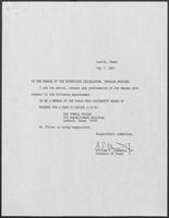 Appointment letter from William P. Clements to the Senate of the 70th Legislature, May 7, 1987