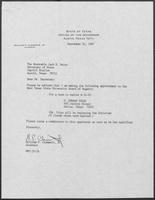 Appointment letter from William P. Clements to Secretary of State, Jack Rains, September 22, 1987