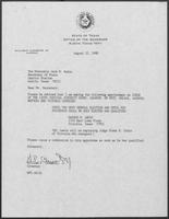 Appointment letter from William P. Clements to Jack M. Rains, August 12, 1988