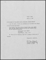 Appointment letter from William P. Clements to the Senate of the 71st Legislature, April 27, 1989
