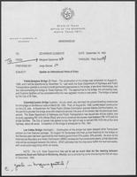 Memo from Margaret Spearman to William P. Clements regarding an update on International Ports of Entry, September 18, 1990