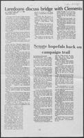 Newspaper clippings headlined, "Laredoans discuss bridge with Clements," March 11, 1988