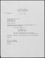 Appointment letter from William P. Clements, Jr., to Secretary of State Jack Rains, June 19, 1989