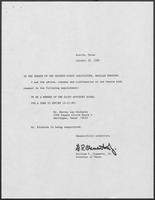 Appointment letter from William P. Clements to the Senate of the 71st Legislature, January 30, 1989