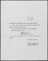 Appointment letter from William P. Clements to the Senate of the 70th Legislature, May 13, 1987