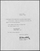 Appointment letter from William P. Clements to the Senate of the 71st Legislature, February 9, 1989