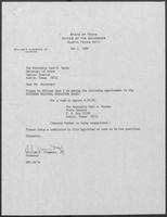 Appointment letter from Governor William P. Clements, Jr., to Secretary of State George S. Bayoud, Jr., May 2, 1989