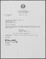 Appointment letter from Governor William P. Clements, Jr., to Secretary of State George S. Bayoud, Jr., October 31, 1990