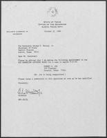 Appointment letter from Governor William P. Clements, Jr., to Secretary of State George S. Bayoud, Jr., October 12, 1989