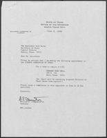 Appointment letter from Governor William P. Clements, Jr., to Secretary of State Jack Rains, June 8, 1988