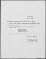 Appointment letter from Governor William P. Clements, Jr., to Texas Senate, April 12, 1989