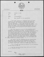 Memo from Jim Kaster to Governor William P. Clements, Jr., regarding the next session of the legislature, August 7, 1980