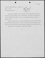 News release from the Office of Governor William P. Clements, Jr., announcing the governor's tour of tornado damage in Wichita Falls, April 10, 1979