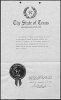 Certificate from Texas Secretary of State George Strake, Jr., certifying William P. Clements, Jr., as Governor of Texas, January 23, 1979