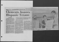 Newspaper clipping headlined, "Clements honors Hispanic Texans," May 6, 1980