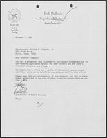 Letter from Bob Bullock to William P. Clements Jr., November 7, 1986