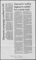 Newspaper clipping headlined, "Clements campaign costliest in US," October 27, 1982,