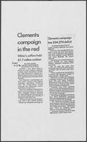 Newspaper clipping headlined, "Clements campaign in the red," June 6, 1986