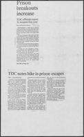 Newspaper clipping headlined, "Prison breakouts increase," September 9, 1986