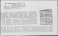 Newspaper clipping headlined "Texas prison system in vise of crisis," undated