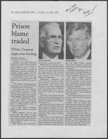 Newspaper clipping headlined "White, Clements argue over funding," June 13, 1986