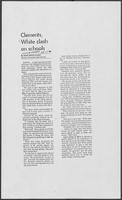 Newspaper clipping headlined, "Clements, White clash on schools," June 16, 1986