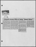 Newspaper clipping headlined, "Clements accuses White of being "dismal failure," Hubbard City News, September 16, 1982