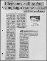 Newspaper clipping headlined, "Clements call to fuel campaign," Terrell Tribune, August 27, 1982