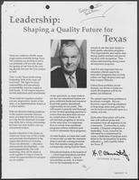 Magazine article titled "Leadership: Shaping a Quality Future for Texas," 1988