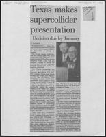 Newspaper clipping headlined, "Texas makes supercollider presentation," October 5, 1988