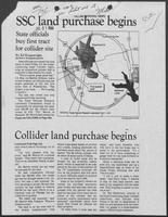 Newspaper clipping headlined "SSC land purchase begins", July 7, 1990