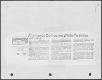 Newspaper clipping headlined "Clements compares White to Hitler", Tyler Courier-Times Telegraph, May 11, 1982