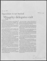 Newspaper clipping headlined: "Minority delegates exit", July 25, 1975