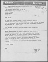 Telegram from Ronald Reagan to William P. Clements about spearheading a grassroots plan for the War on Drugs, July 30, 1982