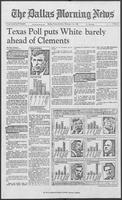 Newspaper clipping headlined “Texas Poll puts White barely ahead of Clements,” Dallas Morning News, February 16, 1986