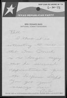 Handwritten note from Rita Bass to William P. Clements, June 20, 1973