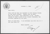Note from George Bush to William P. Clements, Jr., October 1, 1986