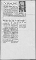 Newspaper clipping headlined “Debate no-show,” September 3, 1986